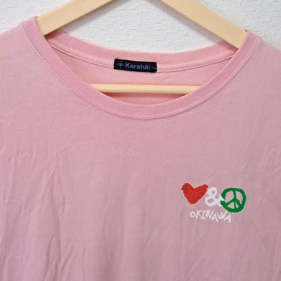 Karahai Print T-shirt Tops Okinawa Karahai Pink L