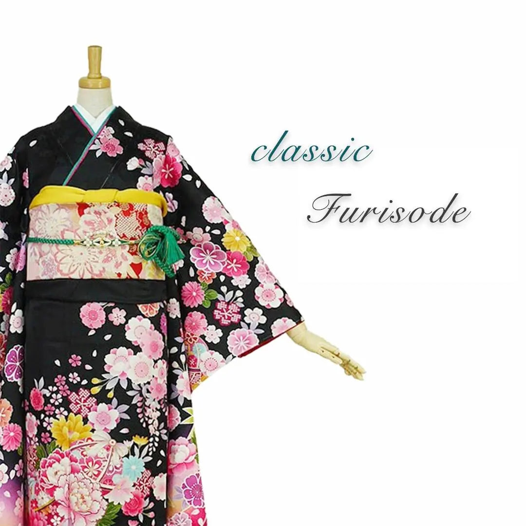 [Pure Silk, Ready-to-made] Furisode, Black, Pink, Classic, Coming of Age Ceremony, Pre-wedding photo shoot, C165