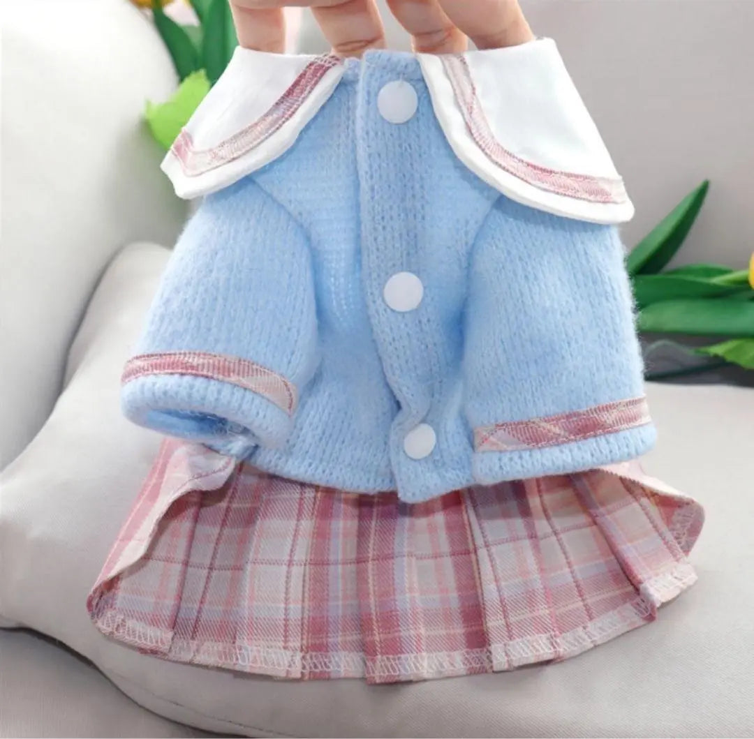 [Try on only] Light blue and pink checkered dog clothes M size