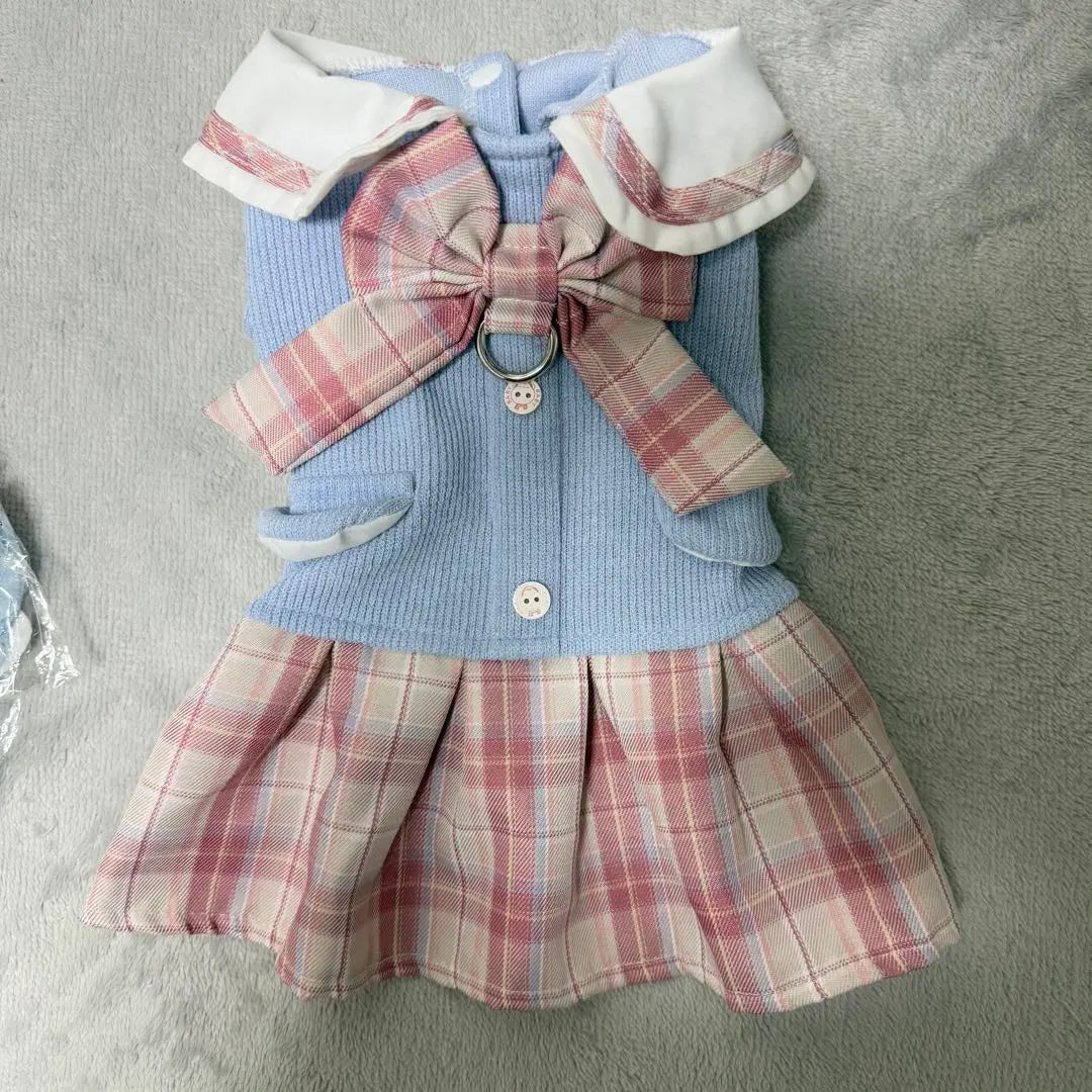 [Try on only] Light blue and pink checkered dog clothes M size