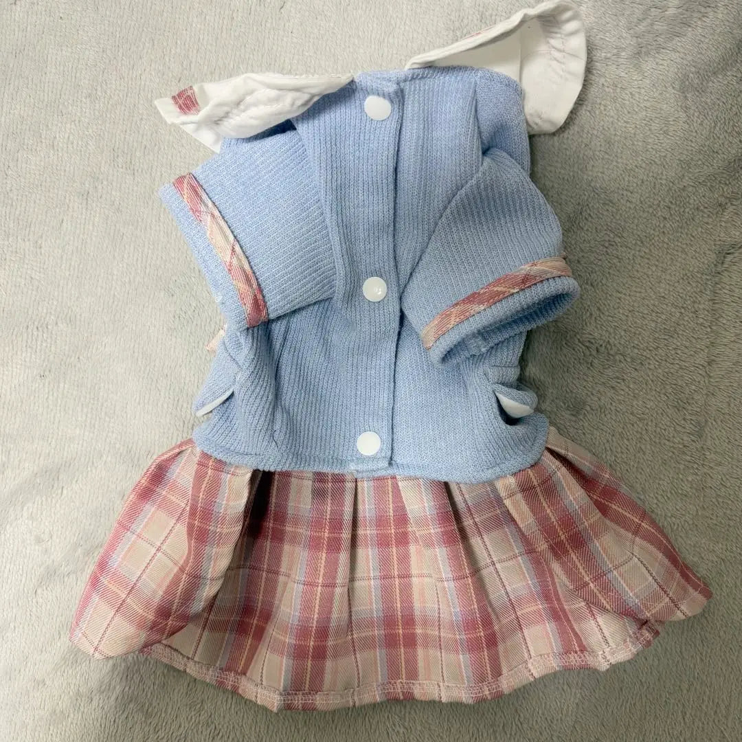 [Try on only] Light blue and pink checkered dog clothes M size