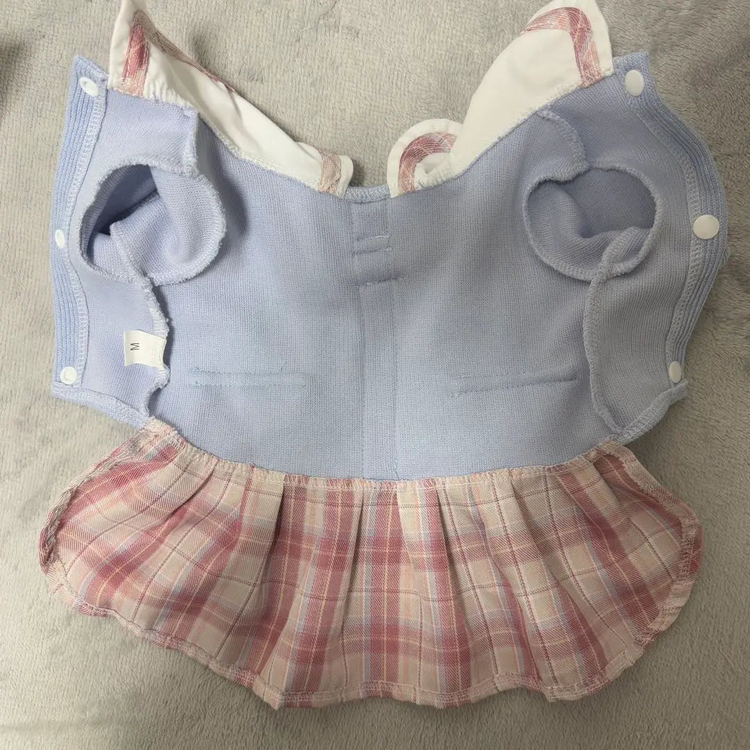 [Try on only] Light blue and pink checkered dog clothes M size