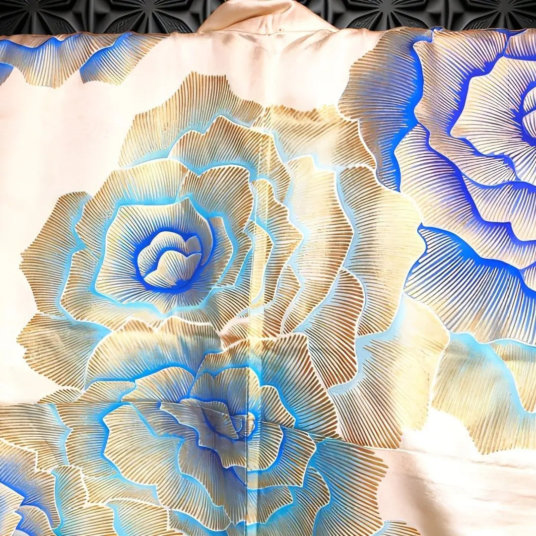 ♥Extremely beautiful! ♥One-of-a-kind♥The Supreme Brilliance♦"Miraculous Blue Rose"♦Authentic gold leaf furisode☞Single sale