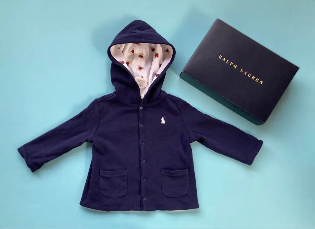 Ralph Lauren Teddy Bear 12m Hooded Hoodie Navy