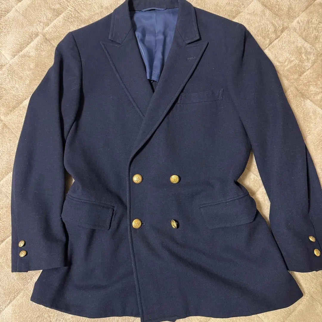 campux Navy Brake Gold Button Double Vintage Wool Melton