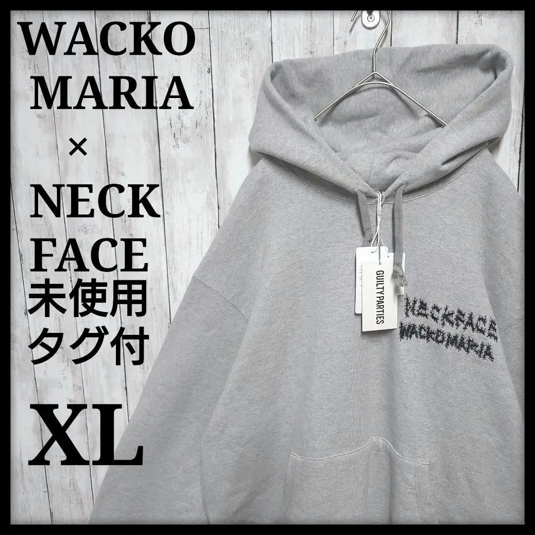 [With unused tag] Wakomaria x neck face, double-sided, embroidered logo, hoodie