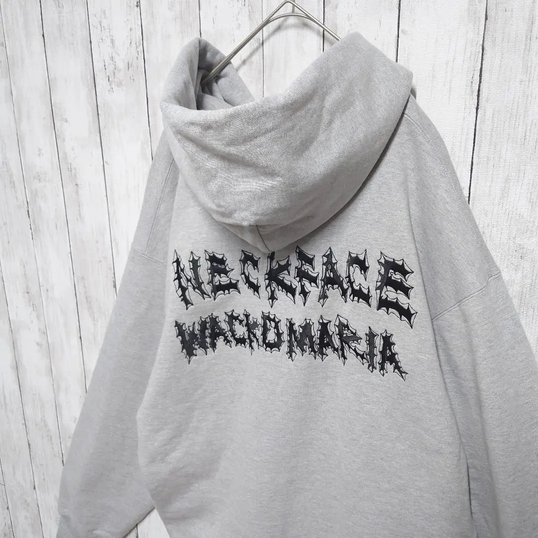 [With unused tag] Wakomaria x neck face, double-sided, embroidered logo, hoodie