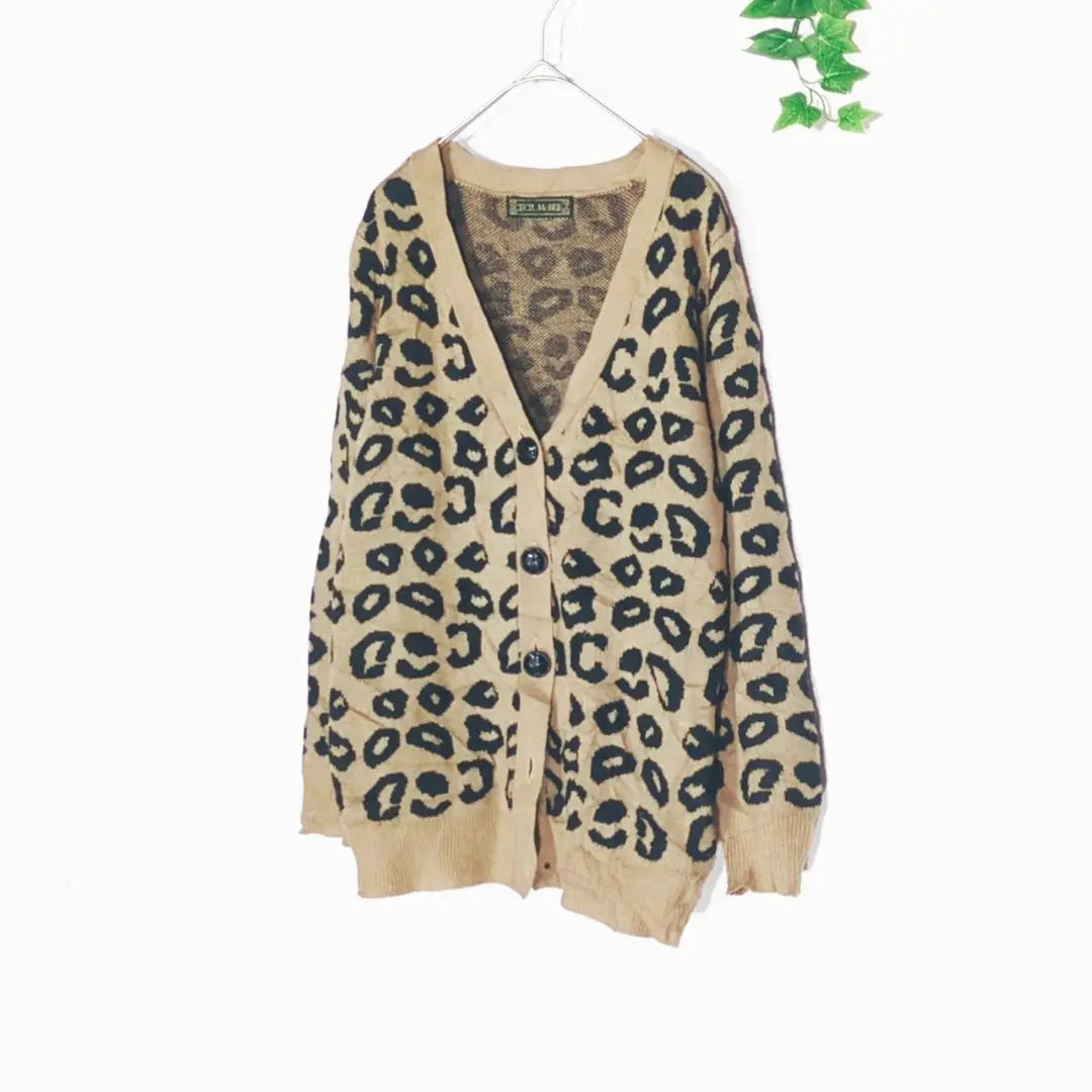 h204 *Cecil McBee Leopard print V-neck knit cardigan Beige M