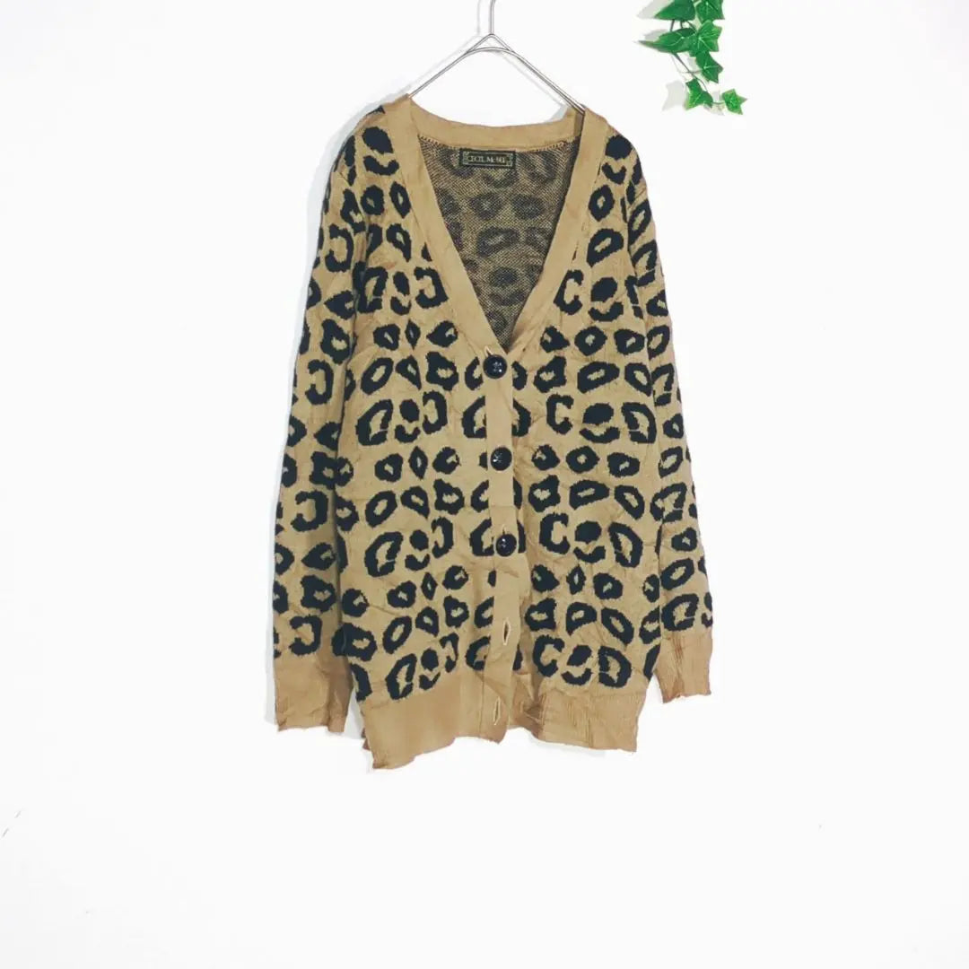 h204 *Cecil McBee Leopard print V-neck knit cardigan Beige M