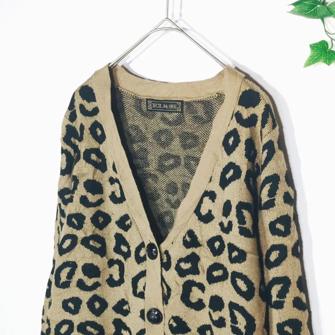 h204 *Cecil McBee Leopard print V-neck knit cardigan Beige M