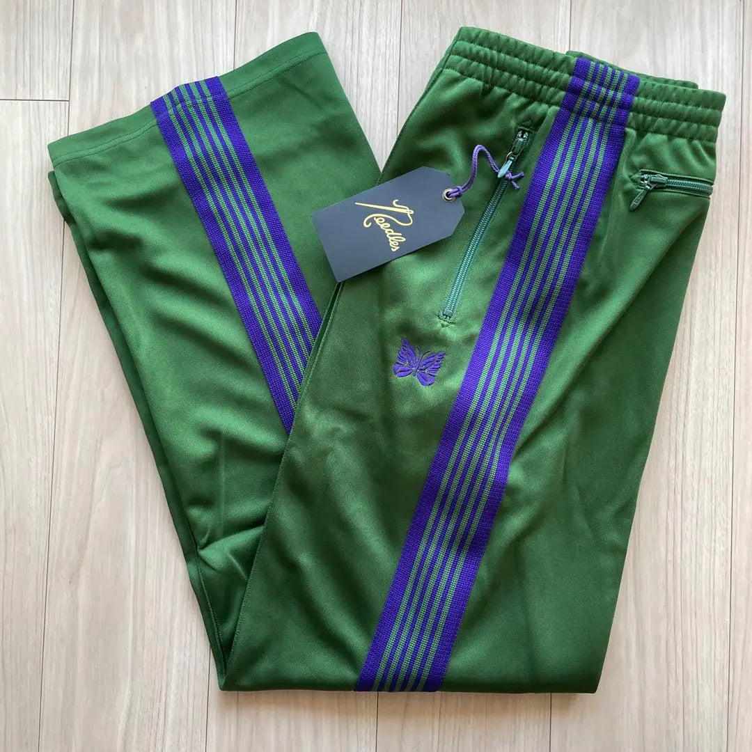 Pantalones deportivos de agujas verdes y morados, rectos y redimensionables