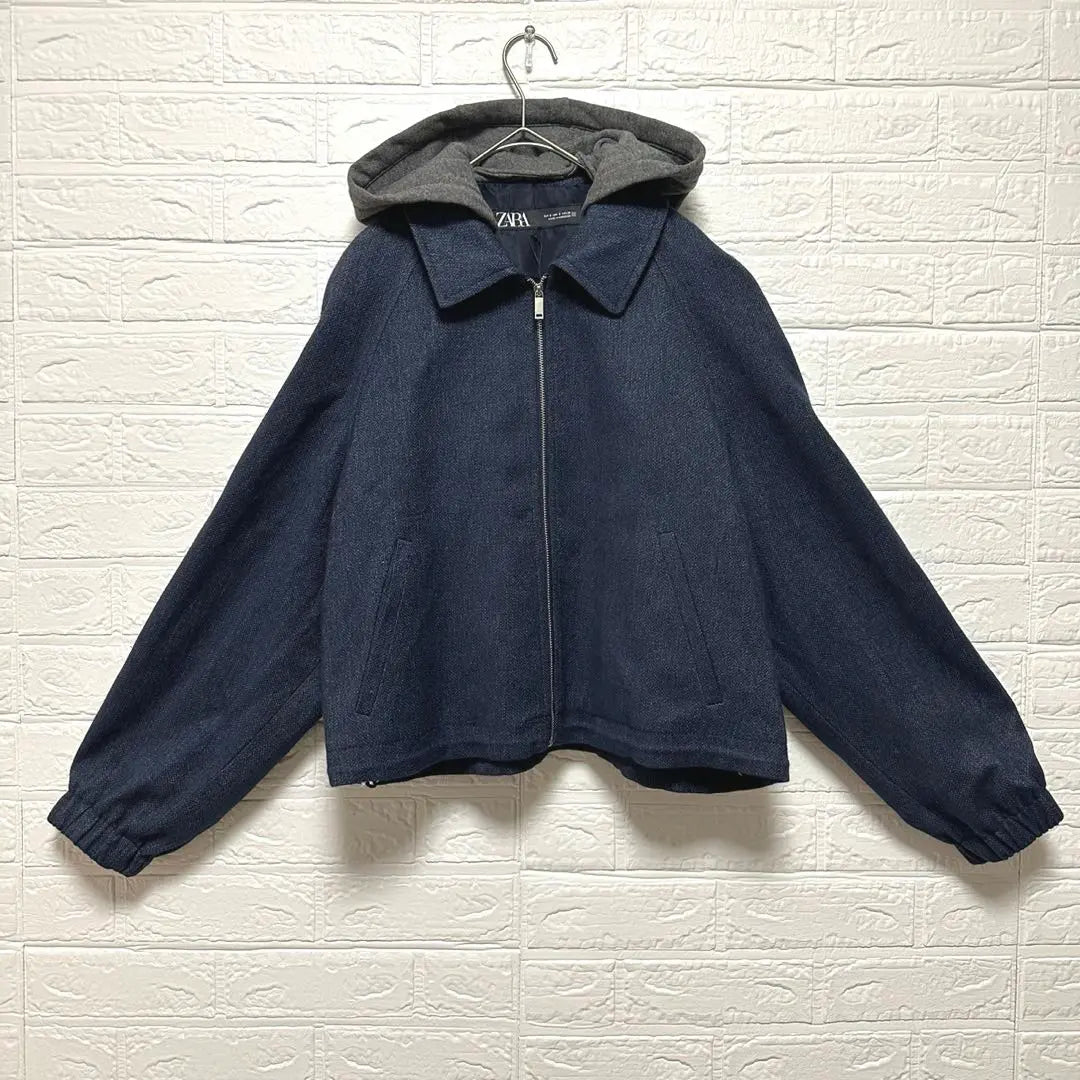 [Zara] Zip-up blouson, jumper, outerwear, drawstring, removable hood, plain