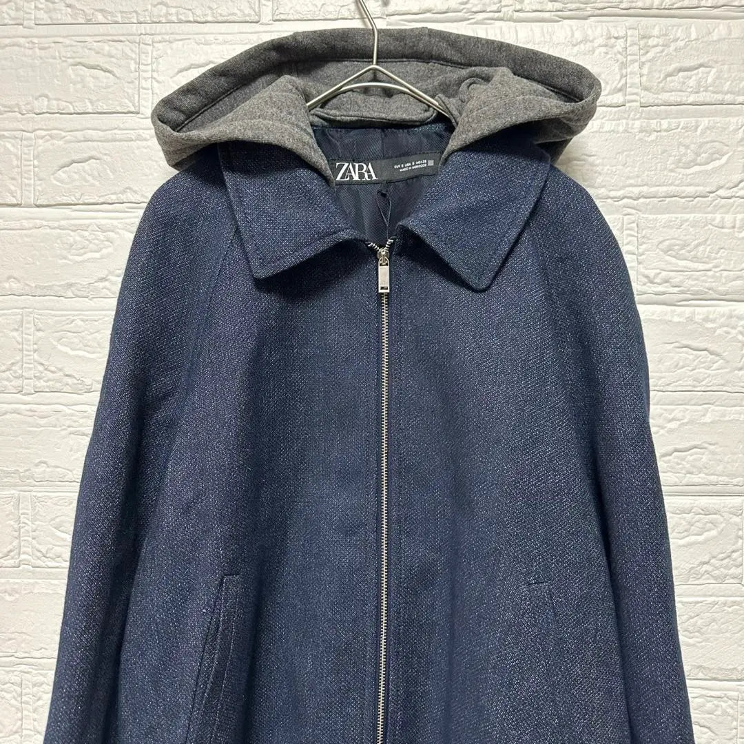 [Zara] Zip-up blouson, jumper, outerwear, drawstring, removable hood, plain