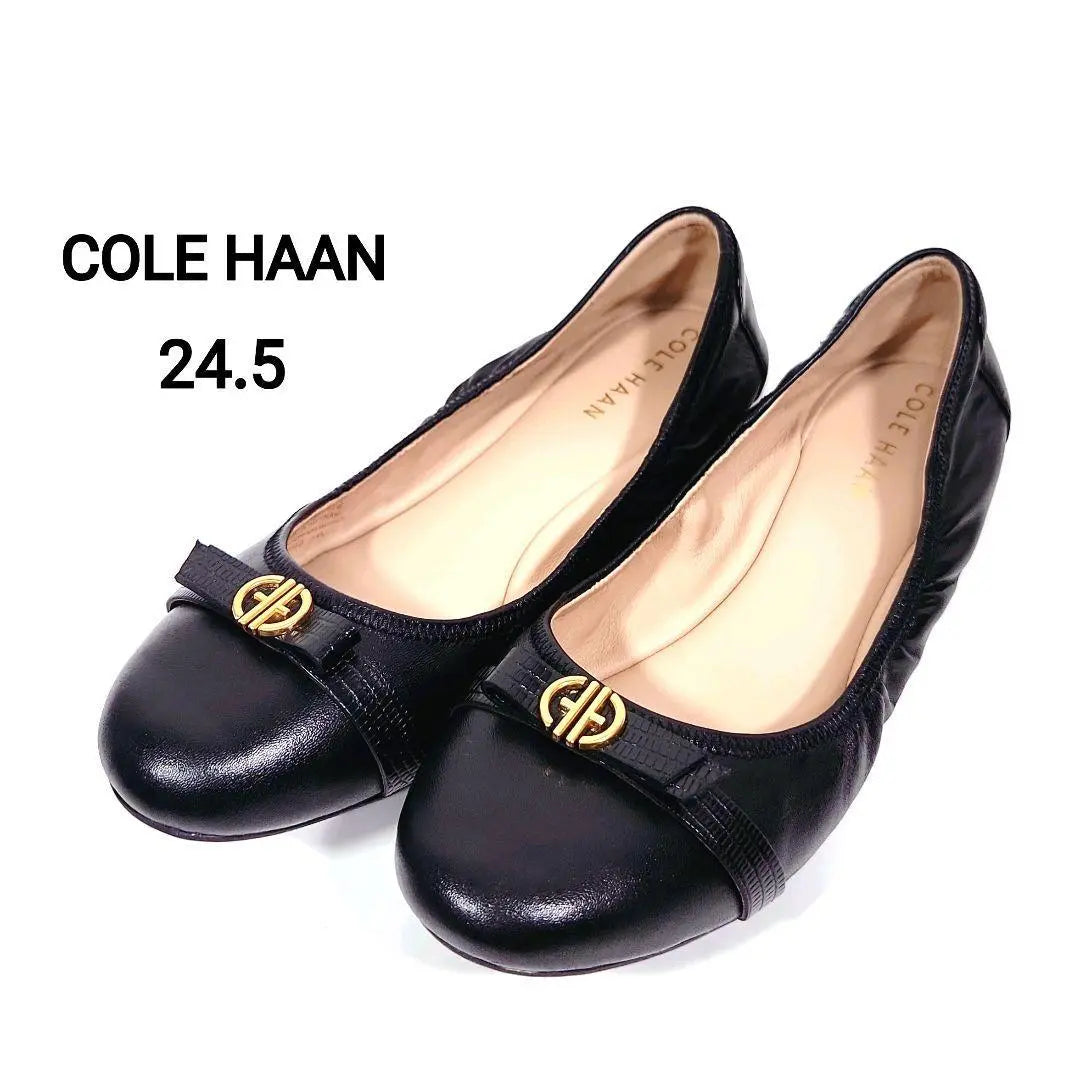 [Almost New] Cole Haan Toba Bow Ballet Flat Pumps Leather Black