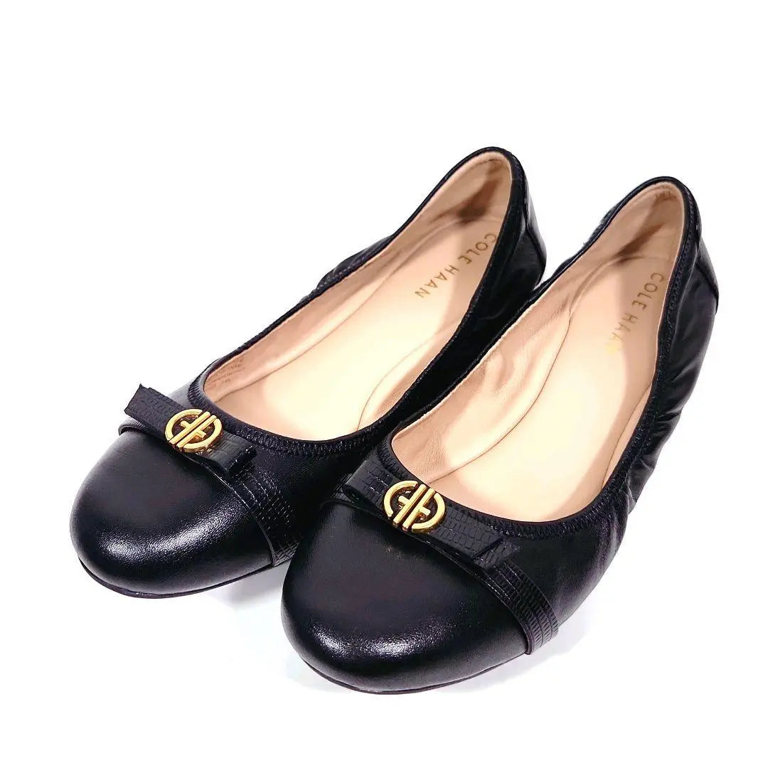 [Almost New] Cole Haan Toba Bow Ballet Flat Pumps Leather Black