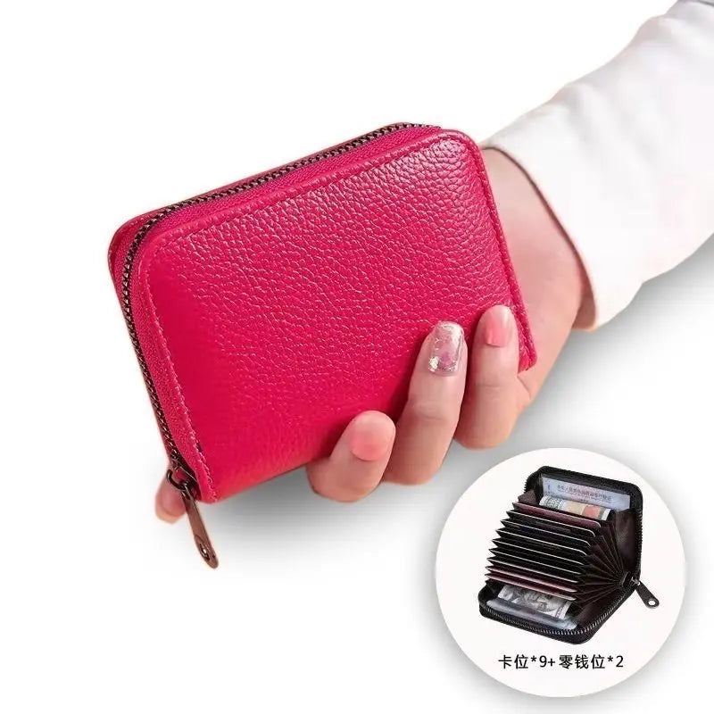 Simple pink zipper mini wallet [Popular] Card case, bellows, business card holder