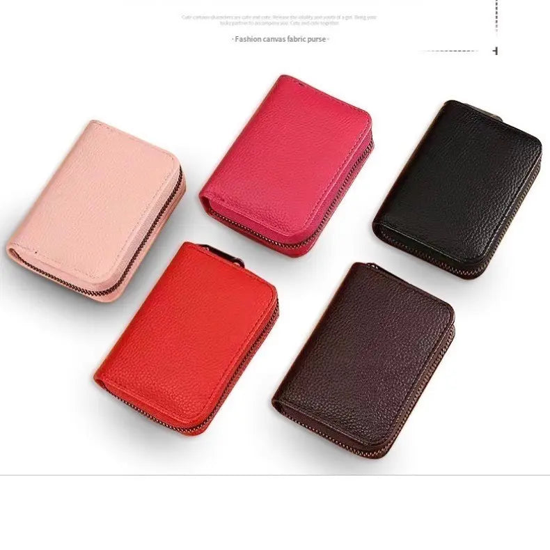 Simple pink zipper mini wallet [Popular] Card case, bellows, business card holder