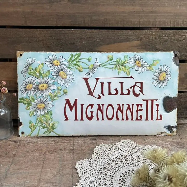 Rare French Antique Villa Sign House Sign Enamel Small Flowers Plate