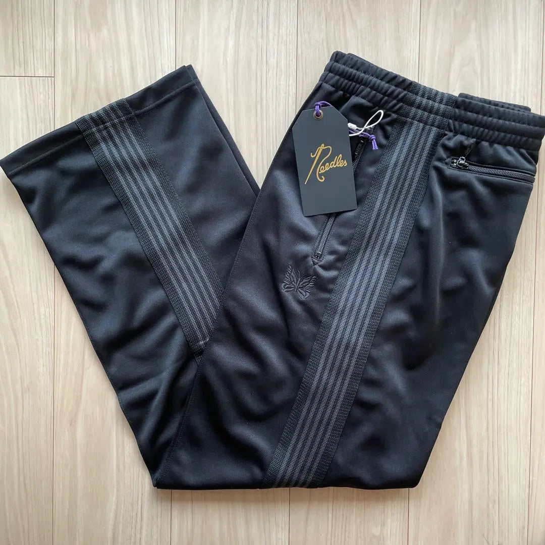 Straight black grey needles track pants