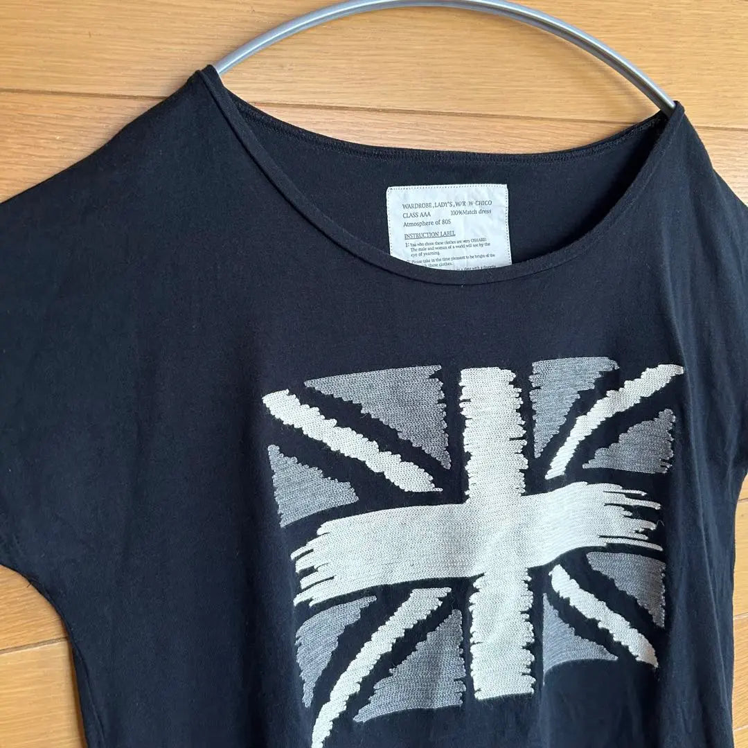 [Rare] Union Jack Embroidered T-shirt 80's Dolman Sleeve Cotton Rayon