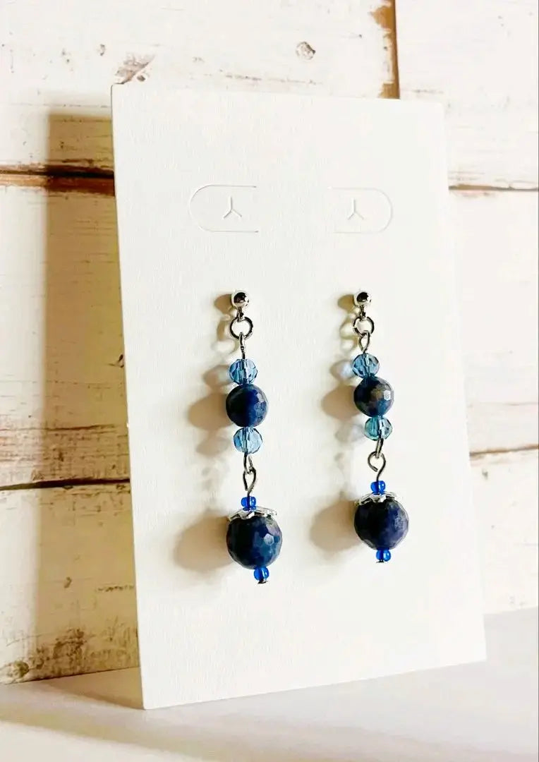 Handmade natural stone sapphire earrings No. 3