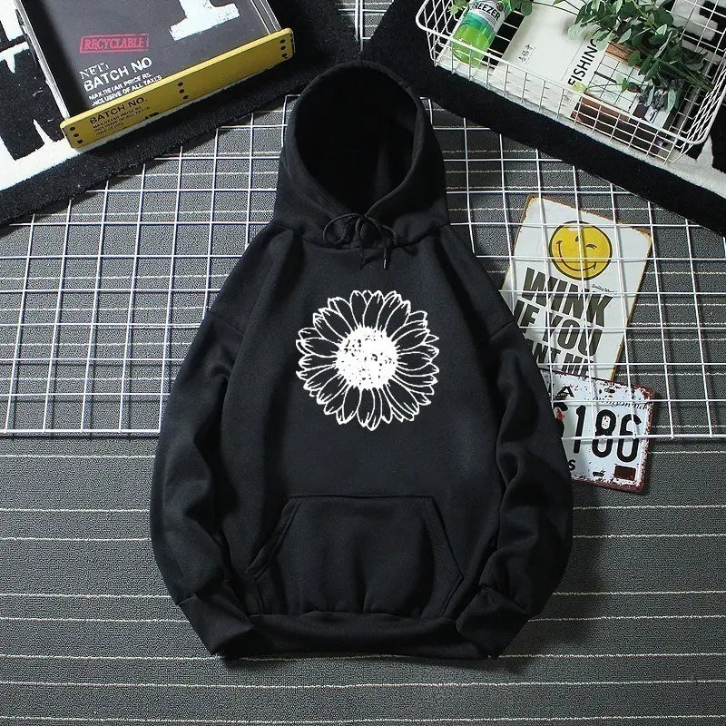 Winter Flowers [Popular] Men's Hoodie Black Daisy XL Tops Spring