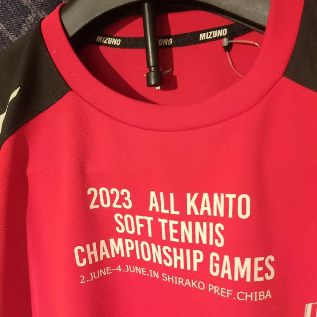 Brand new, unused Mizuno T-shirt, soft tennis, Kanto tournament, red, black