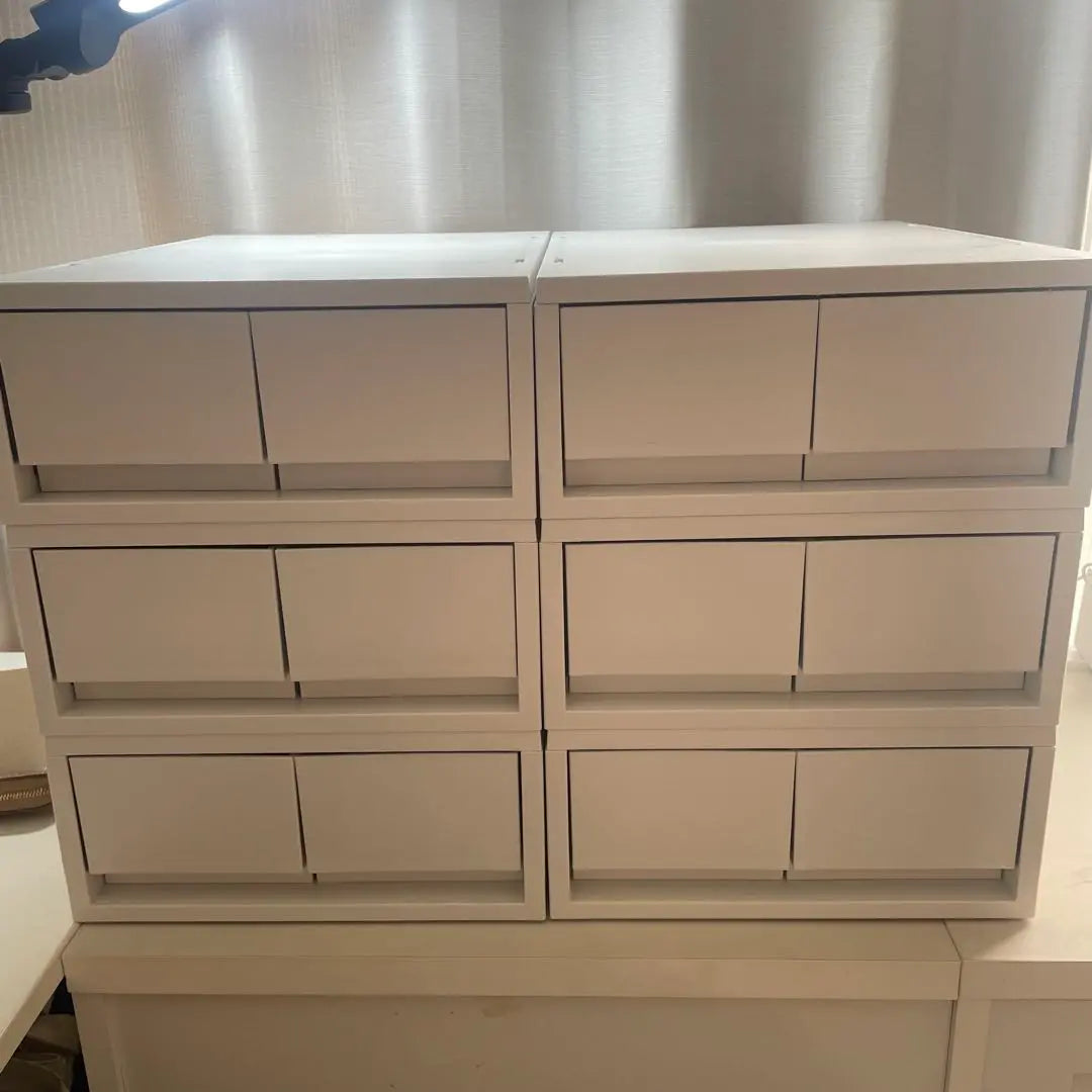 Caja de polipropileno Muji con cajón de tipo poco profundo, 2 piezas, color blanco y gris, juego de 6