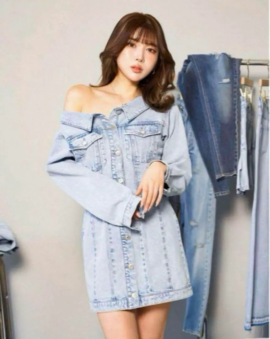 darich one-shoulder denim mini dress