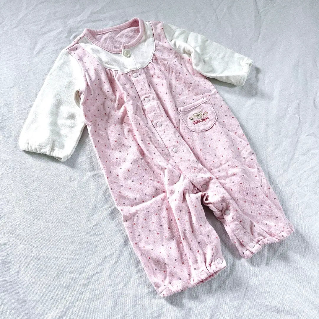 Fusen Rabbit Embroidered Long Sleeve Romper Coverall Set of 2 70 Pink