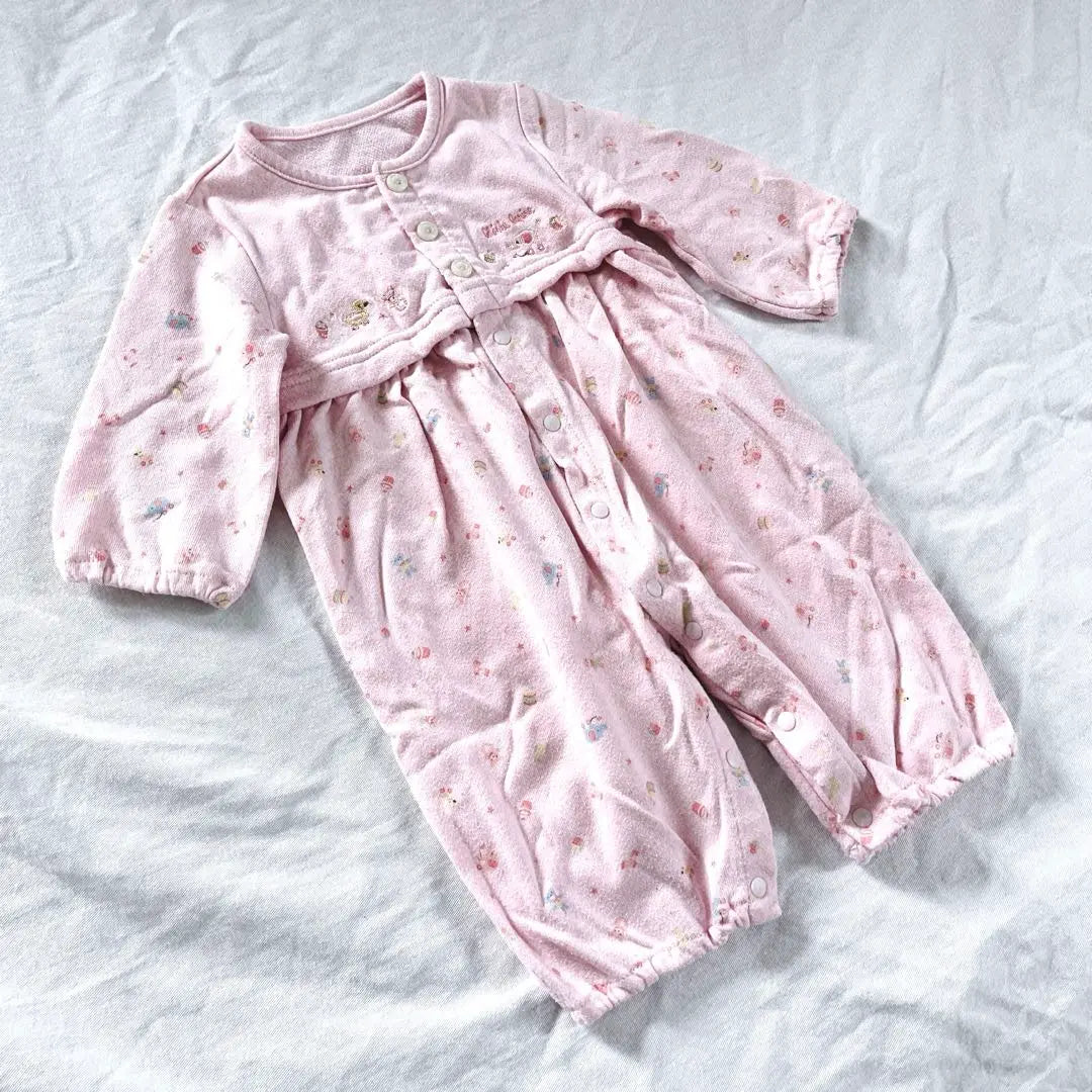 Fusen Rabbit Embroidered Long Sleeve Romper Coverall Set of 2 70 Pink