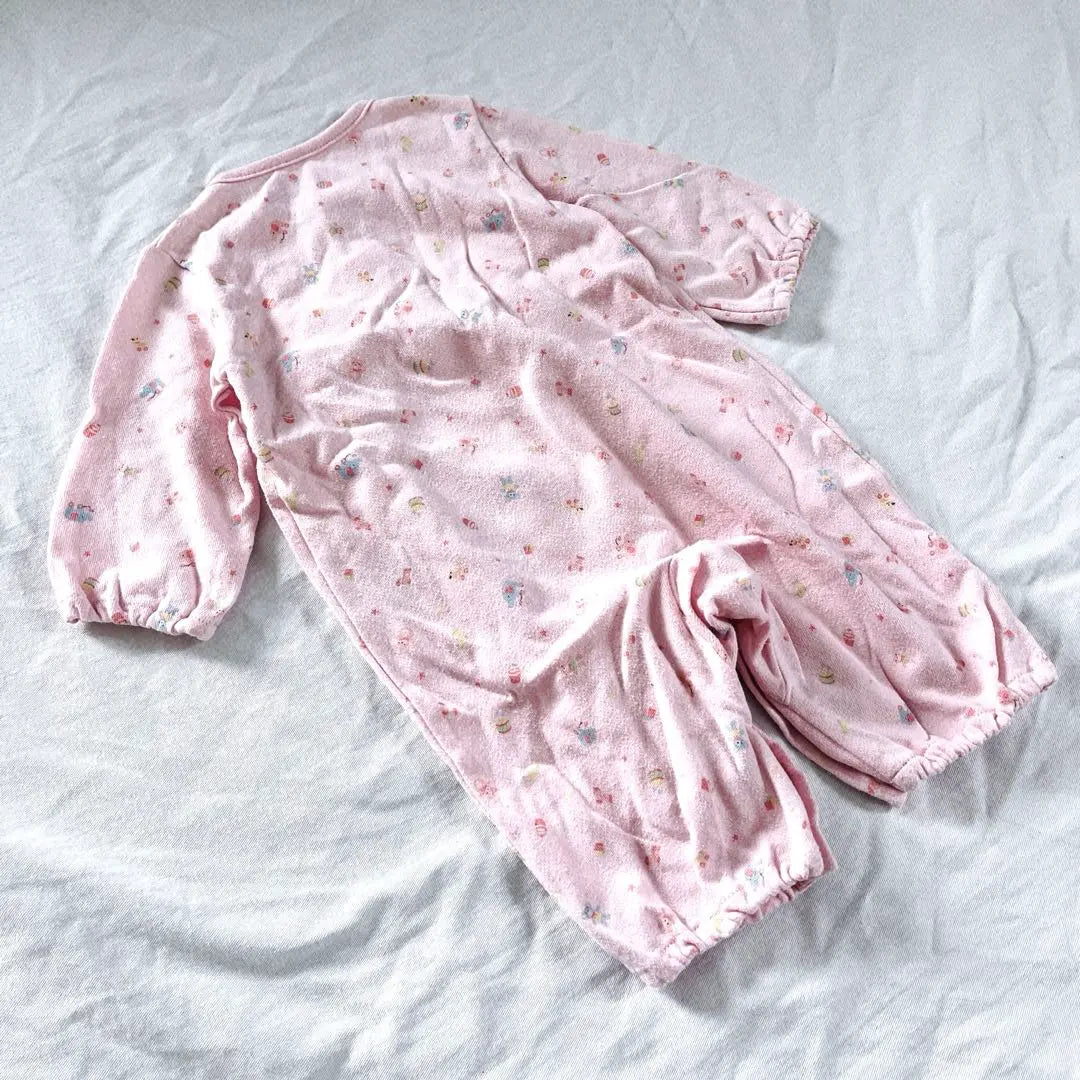 Fusen Rabbit Embroidered Long Sleeve Romper Coverall Set of 2 70 Pink