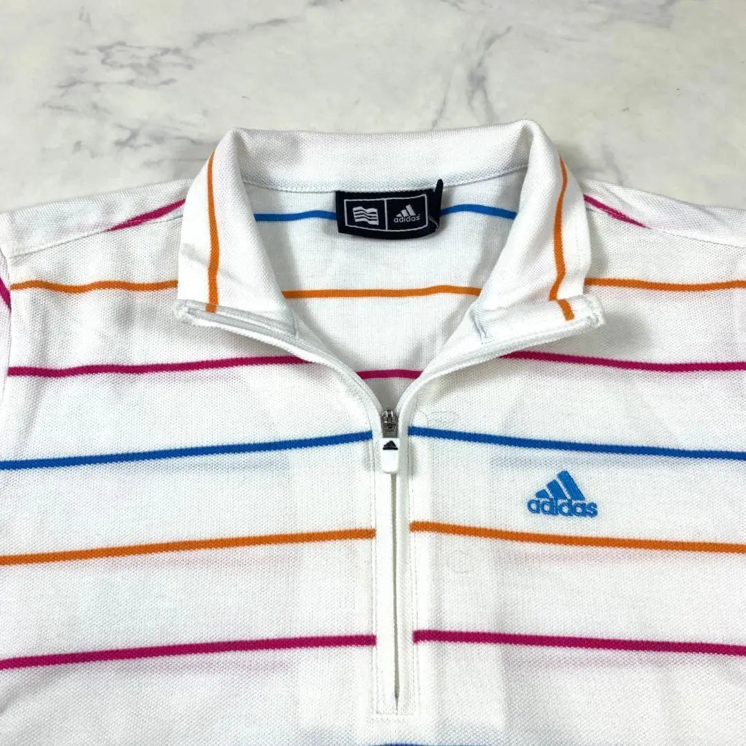 Adidas Polo Shirt Short Sleeve Striped Cotton Zip White XS C5387