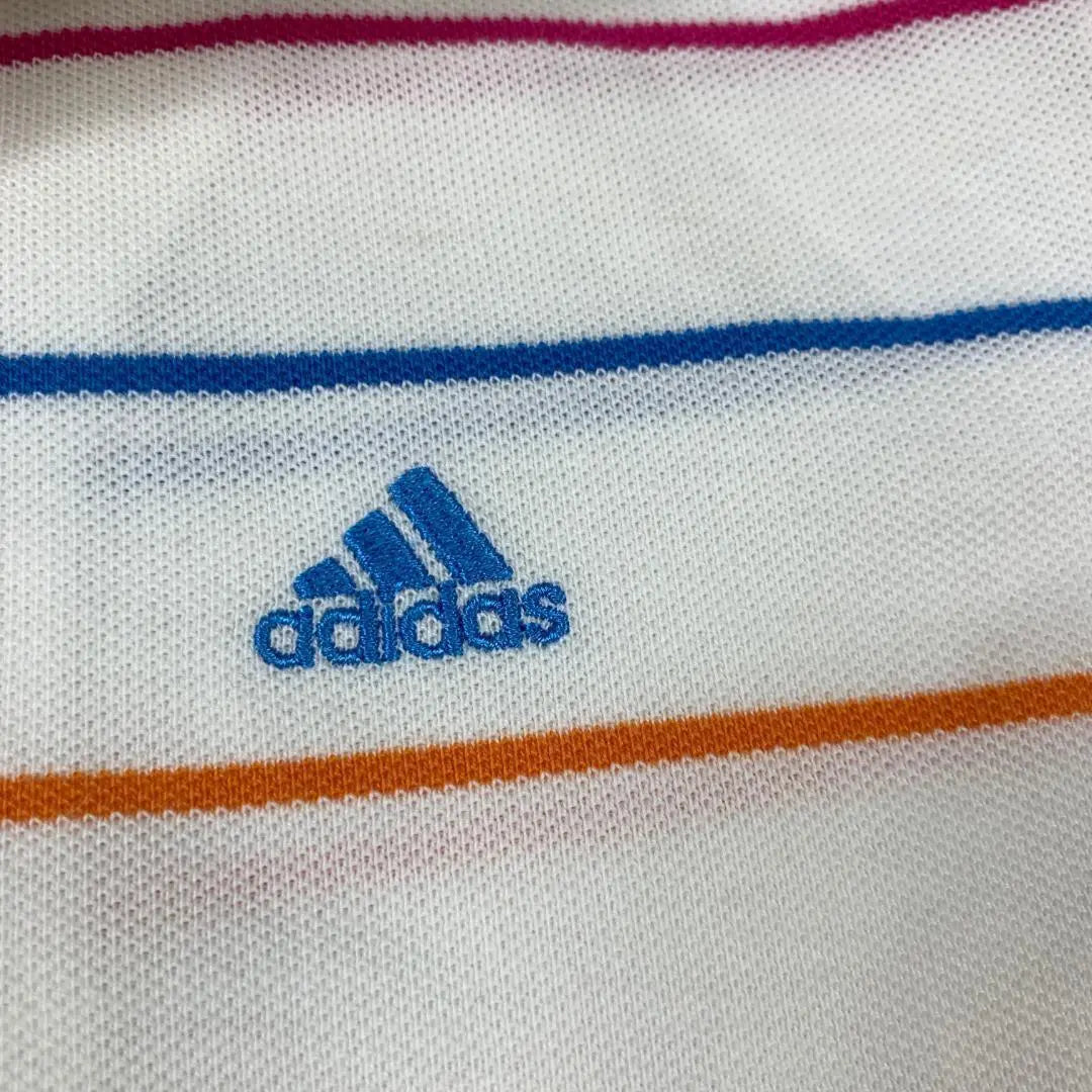 Adidas Polo Shirt Short Sleeve Striped Cotton Zip White XS C5387