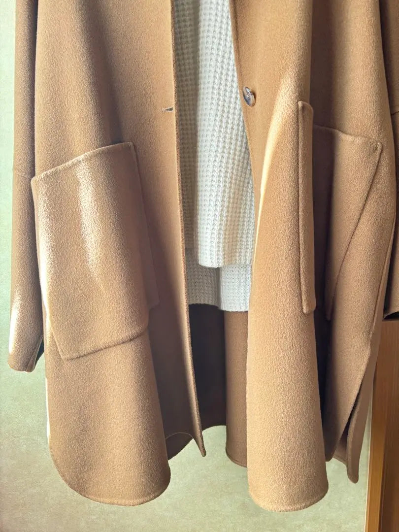 Spick & Span 100% wool hooded coat camel color