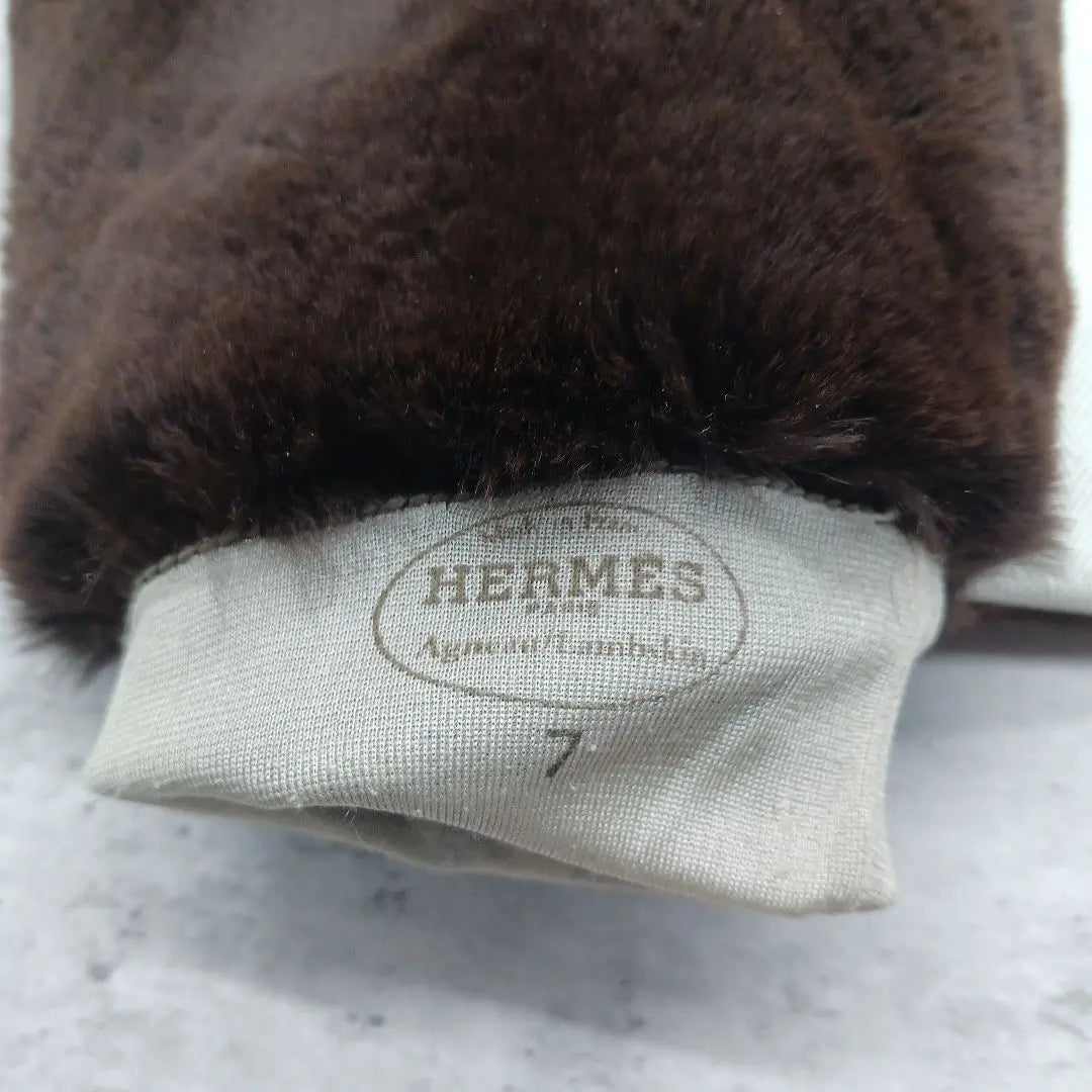 ✨ Beautiful condition✨ Hermes Lamb Leather Mink Silk Back 100% Long Gloves Gloves