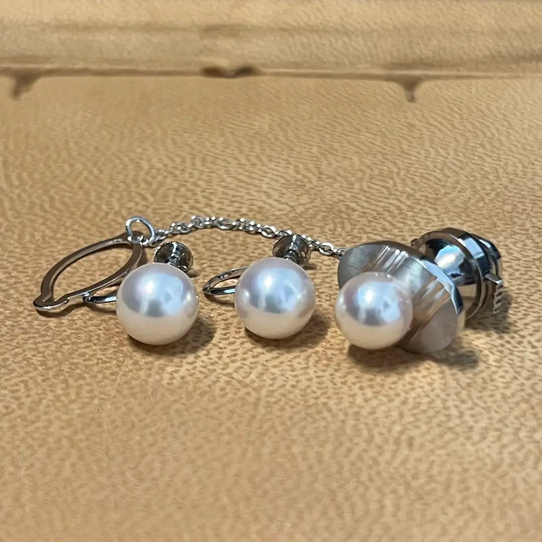 K14WG Akoya Pearl Earring Tie Pin Set Pearl 7.5-8.5mm