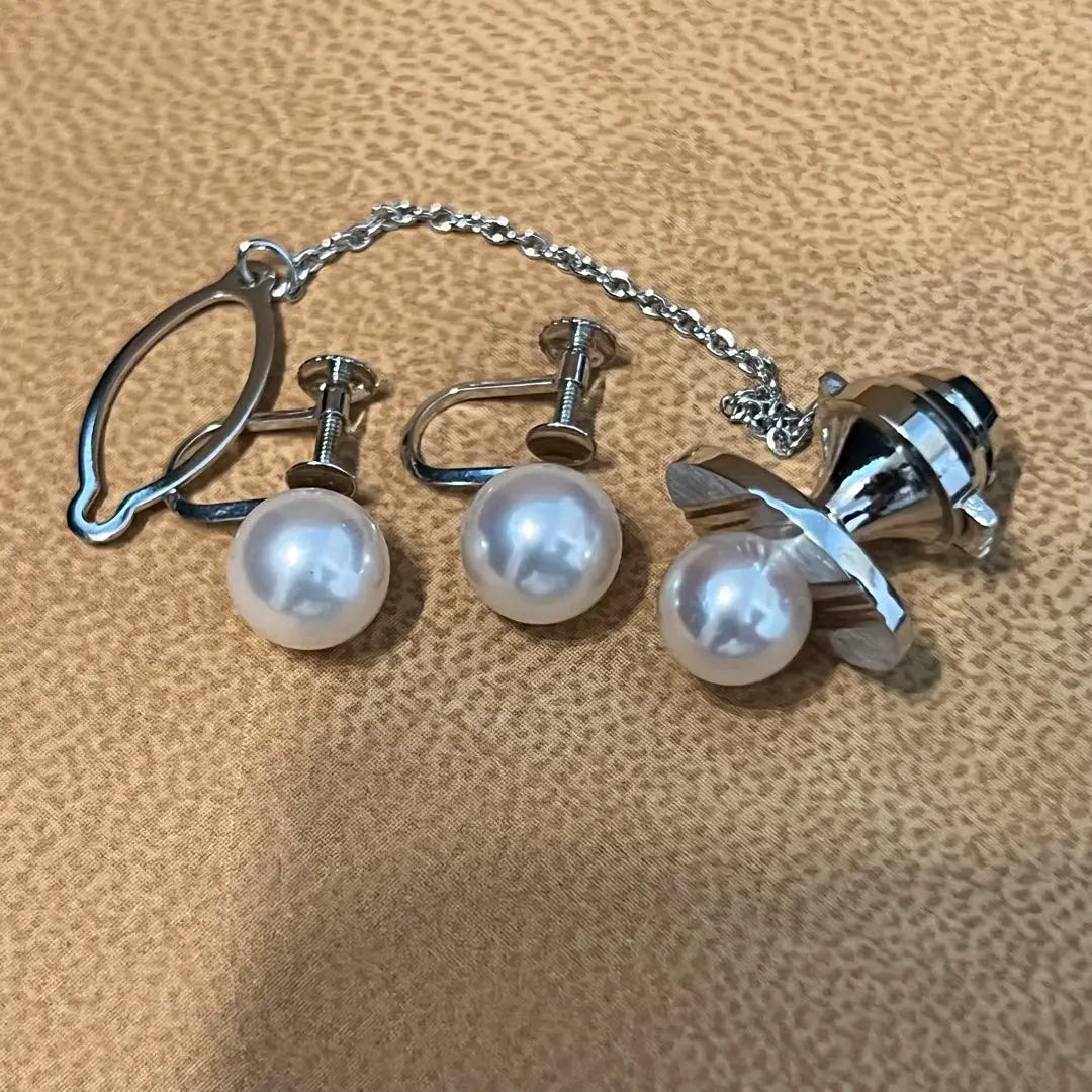 K14WG Akoya Pearl Earring Tie Pin Set Pearl 7.5-8.5mm