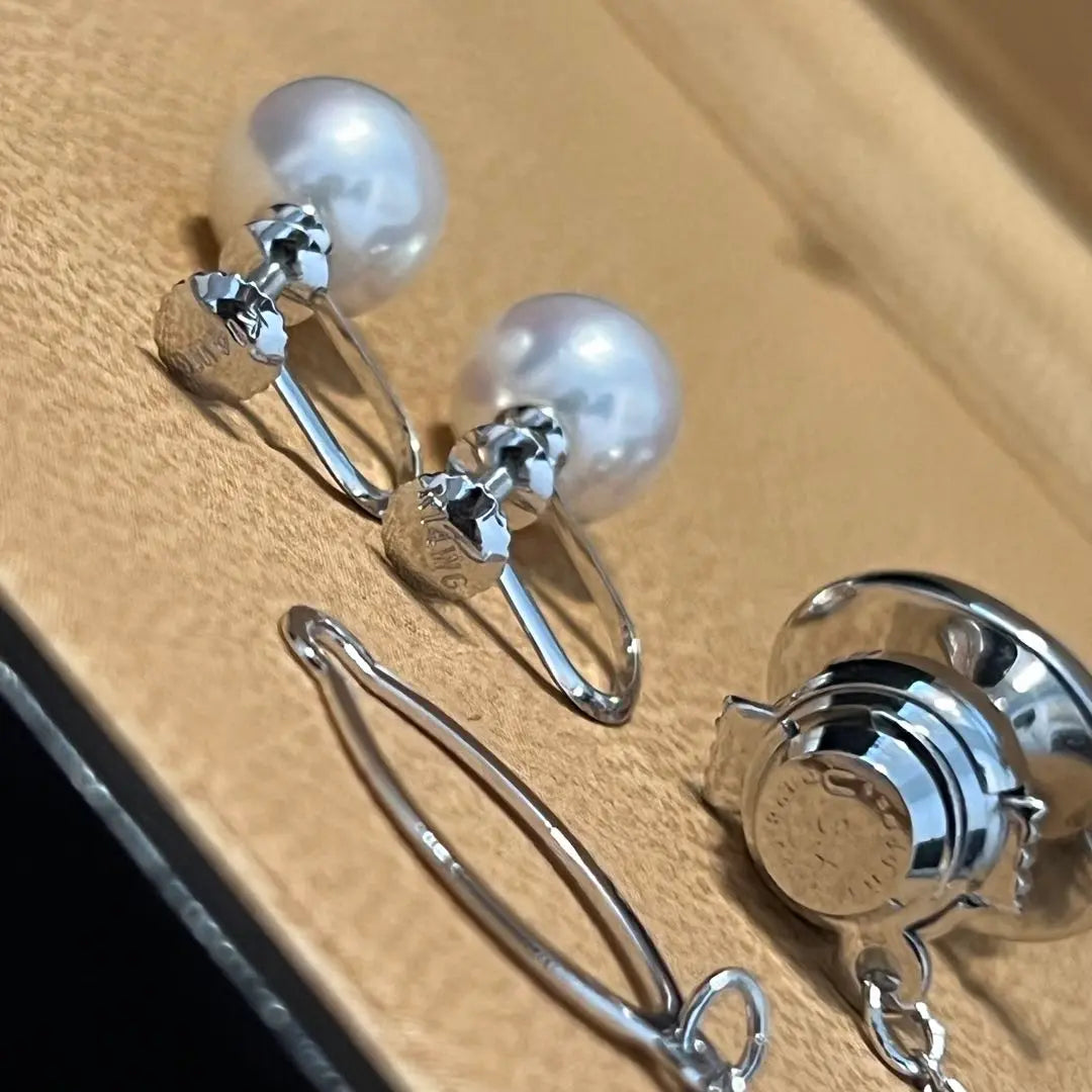 K14WG Akoya Pearl Earring Tie Pin Set Pearl 7.5-8.5mm