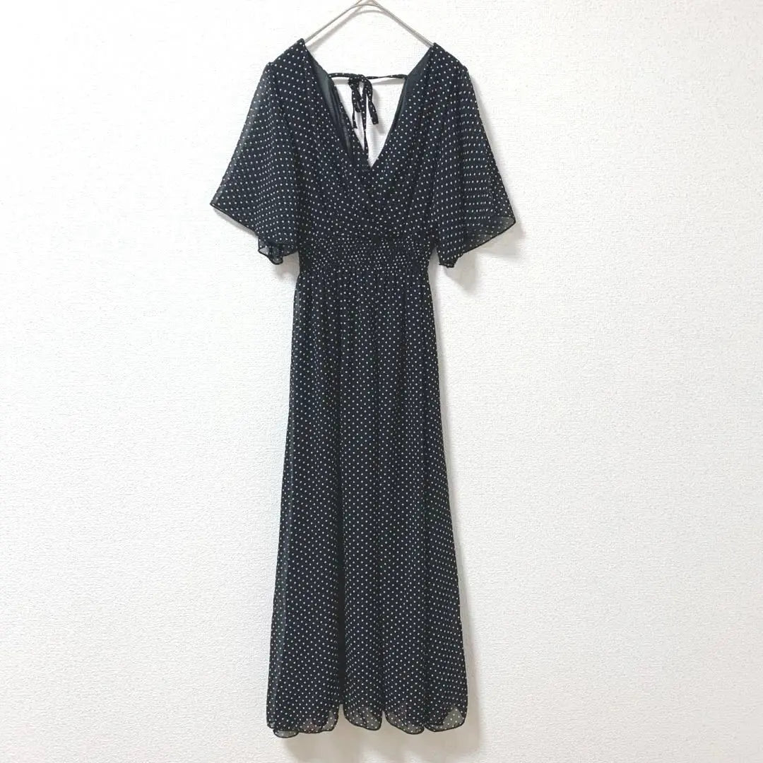 Fifth Long Dress Short Sleeve V-neck Dot Pattern Thick Stylish Flare