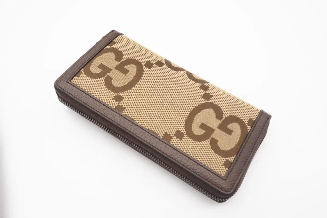 GUCCI Round Zipper Long Wallet Jumbo GG Bamboo Zip Around