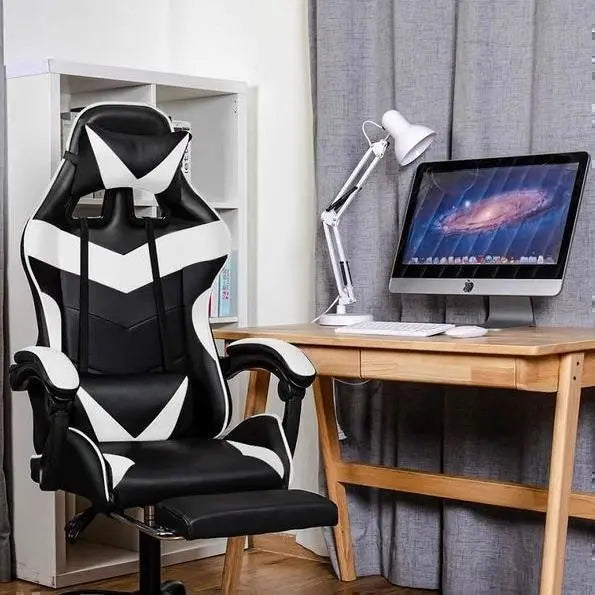 ★REBAJAS★ Silla gaming con reposapiés, silla de escritorio/blanca★a4