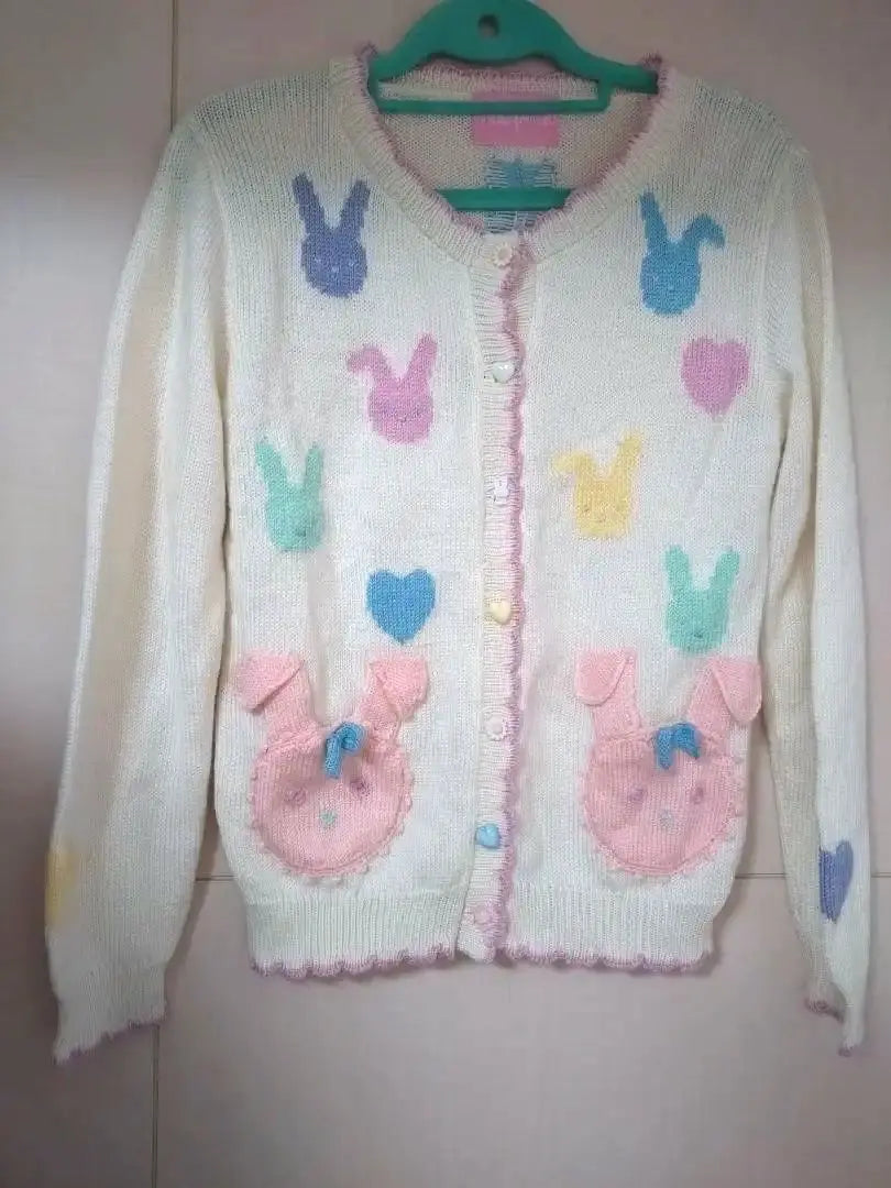 [Good condition✩] Nile Perch ♡ Hand-knitted rabbit embroidered knit cardigan (^^) ♡