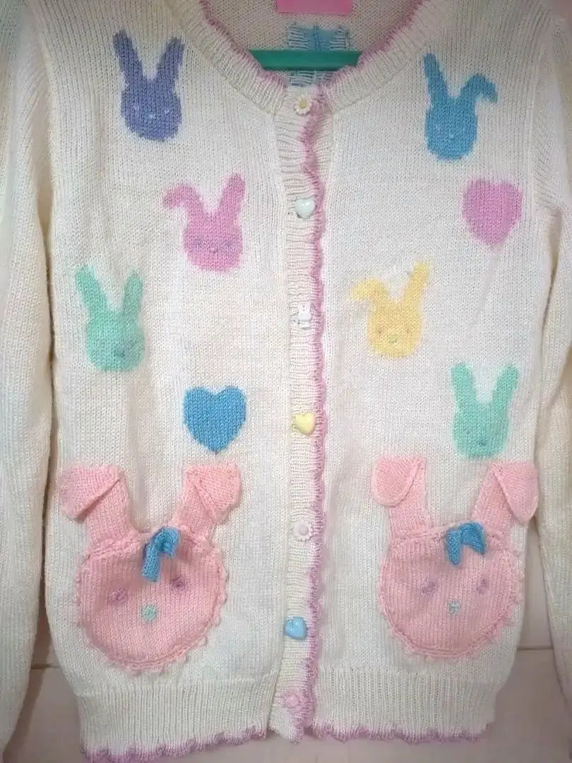 [Good condition✩] Nile Perch ♡ Hand-knitted rabbit embroidered knit cardigan (^^) ♡