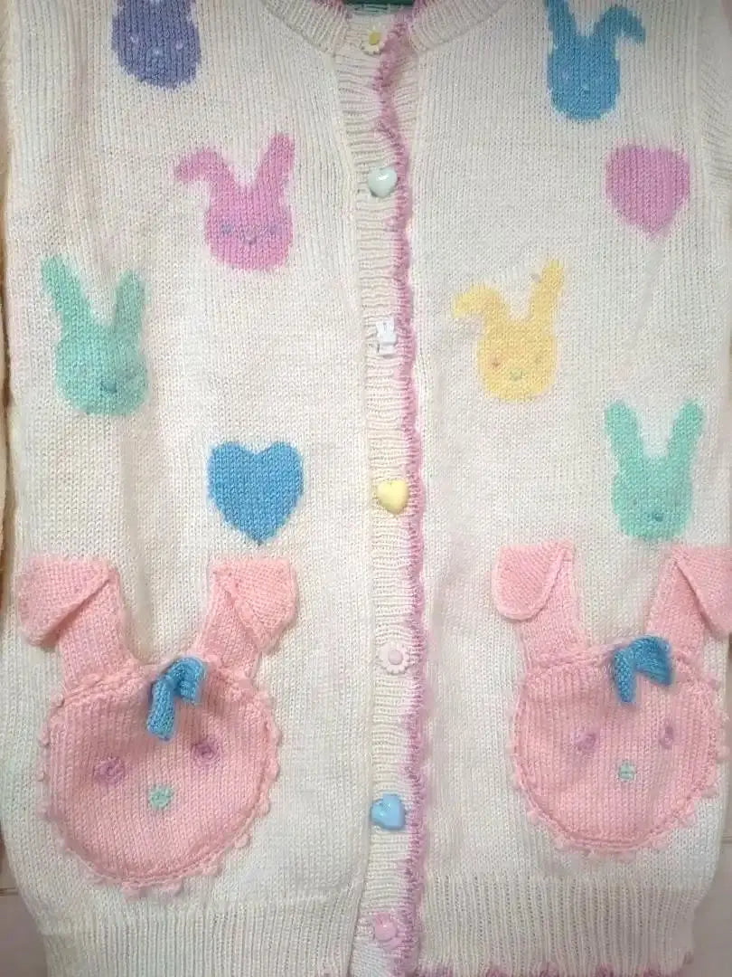 [Good condition✩] Nile Perch ♡ Hand-knitted rabbit embroidered knit cardigan (^^) ♡