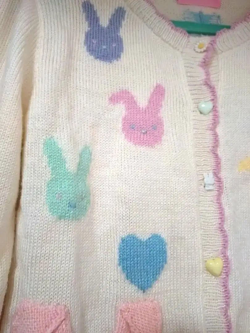 [Good condition✩] Nile Perch ♡ Hand-knitted rabbit embroidered knit cardigan (^^) ♡