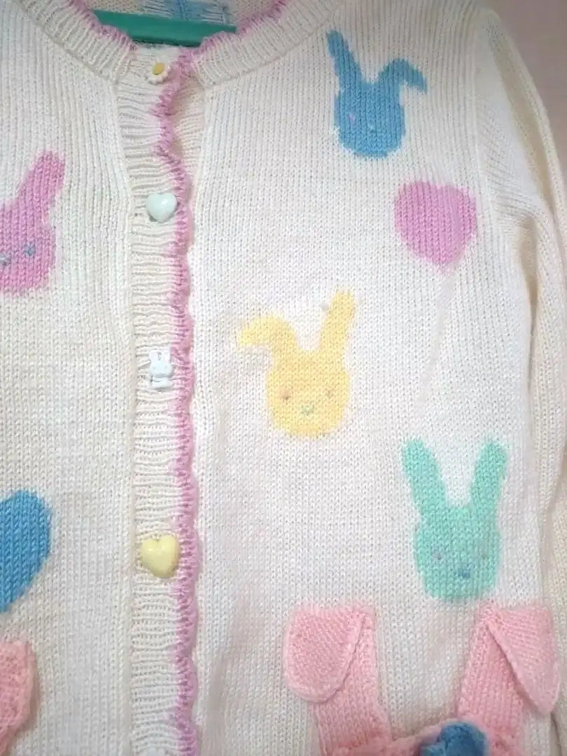 [Good condition✩] Nile Perch ♡ Hand-knitted rabbit embroidered knit cardigan (^^) ♡