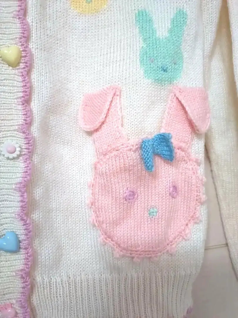 [Good condition✩] Nile Perch ♡ Hand-knitted rabbit embroidered knit cardigan (^^) ♡