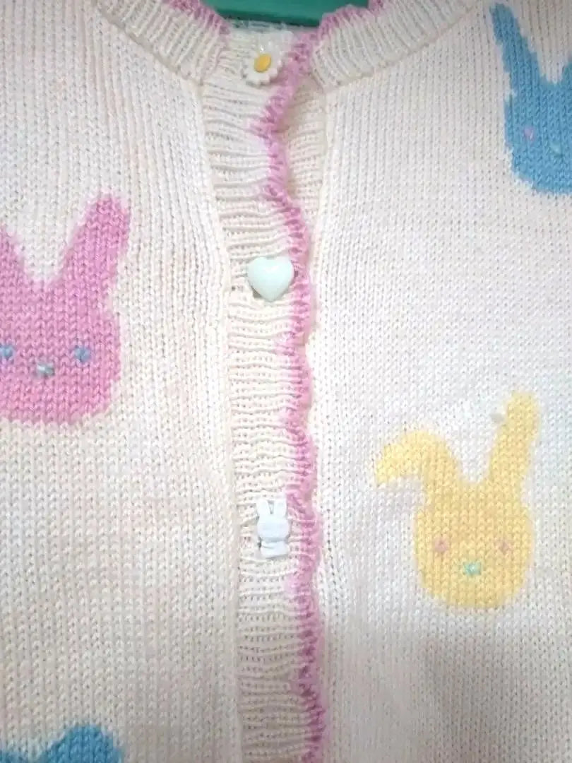 [Good condition✩] Nile Perch ♡ Hand-knitted rabbit embroidered knit cardigan (^^) ♡