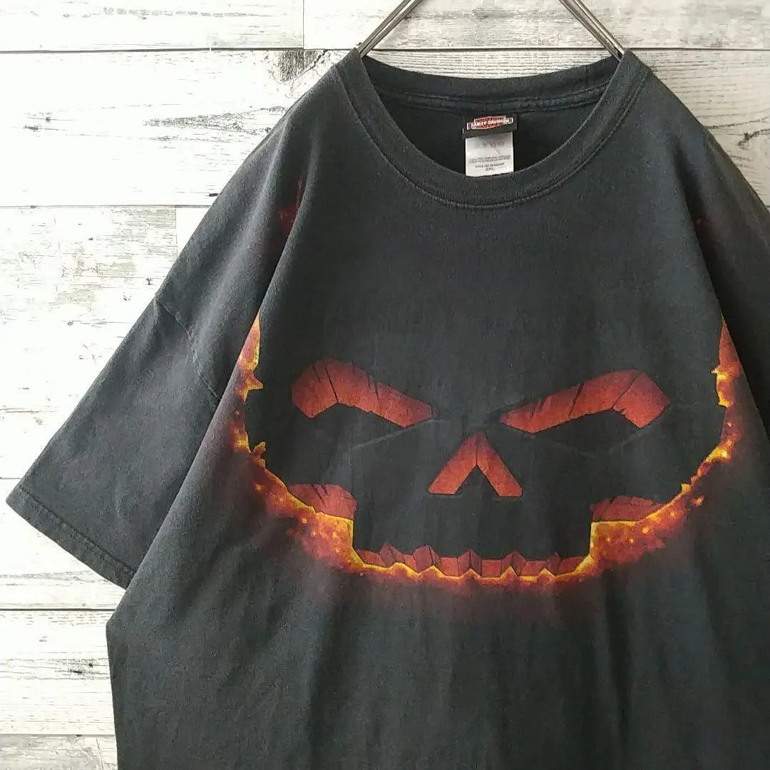 Tamaño raro ☆ Camiseta Skullfire con estampado de doble cara de Harley Davidson | 希少サイズ☆ハーレーダビッドソン 両面プリント スカル ファイヤー Tシャツ